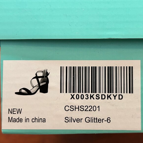 Women's Silver Glitter Ankle Strap Block Heel Sandals - Picture 8 of 8